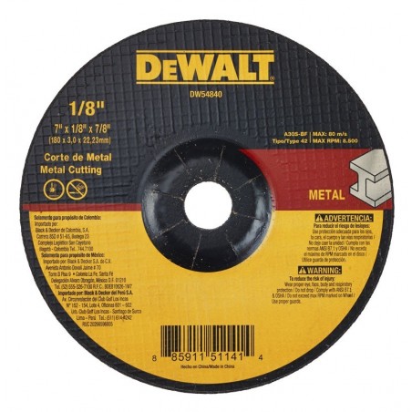 DISCO ABRASIVO CORTE T42 7X1/8 PULG. DEWALT DW54840