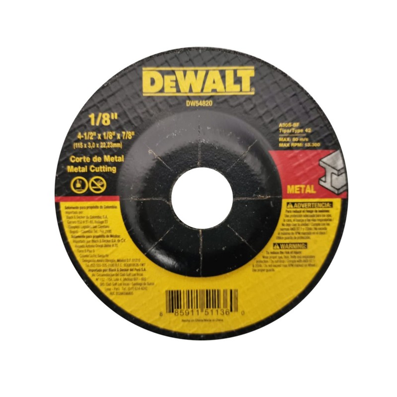 DISCO ABRASIVO 4.1/2 X 1/8  A24 DEWALT DW54820