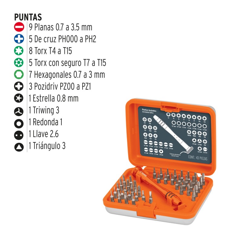 JUEGO DESTORNILLADORES JOYERO X 43PZS TRUPER JOY-43