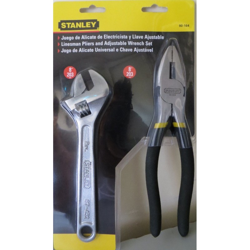 JUEGO DE ALICATE DE ELECTRICISTA Y LLAVE AJUSTABLE STANLEY 90164