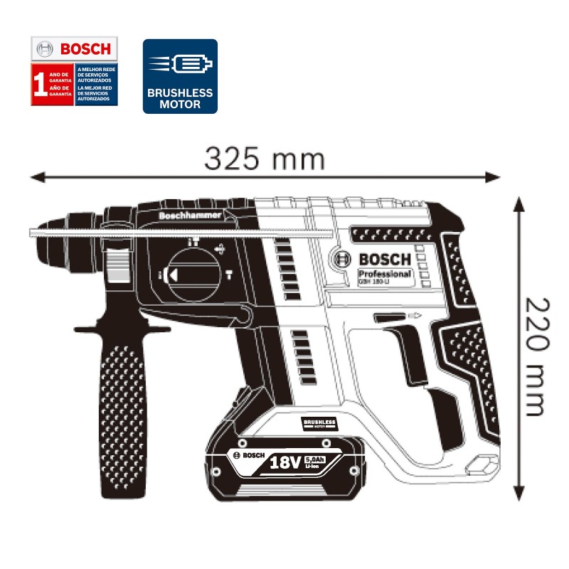 RotoMartillo inal Bosch GBH 180-LI SOLO 18V 2J sin bat/carg