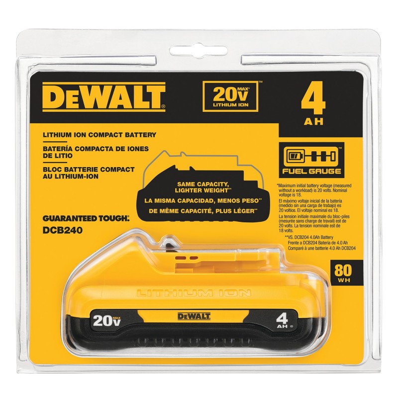 BATERIA ION DE LITIO COMPACTA, 20 V, 4Ah DEWALT DCB240