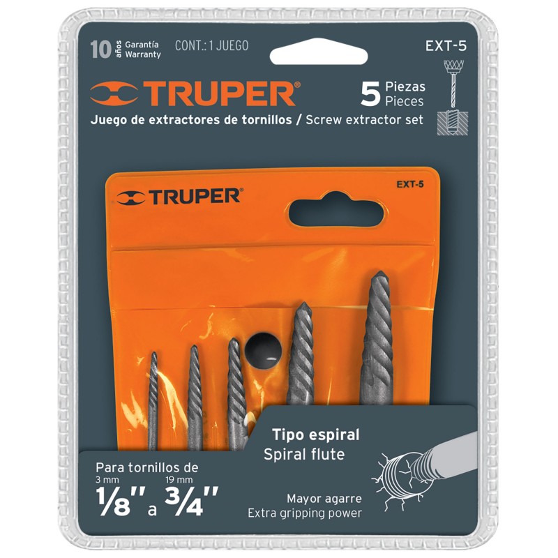 JUEGO EXTRACTORES DE TORNILLOS 5 PZS TRUPER EXT-5