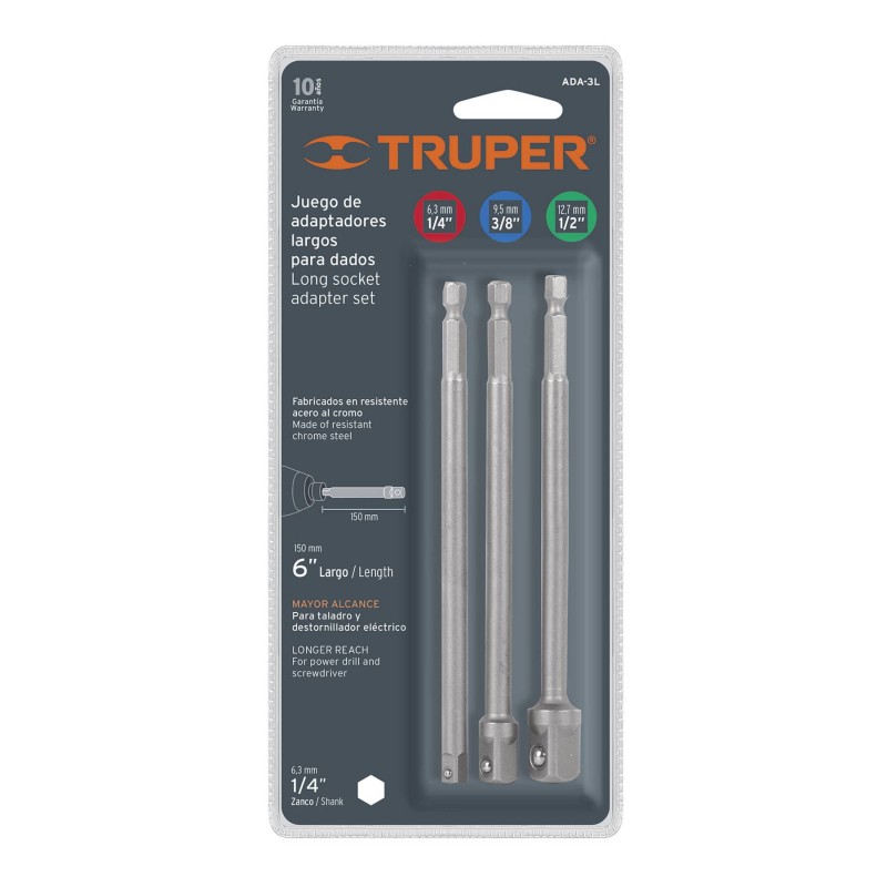 JUEGO ADAPTADORES LARGOS P/COPAS 1/4 3/8 1/2 TRUPER ADA-3L