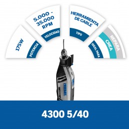 DREMEL 4300 MOTOTOOL CON 5 ACOPLES Y 40 ACCESORIOS + MALETA