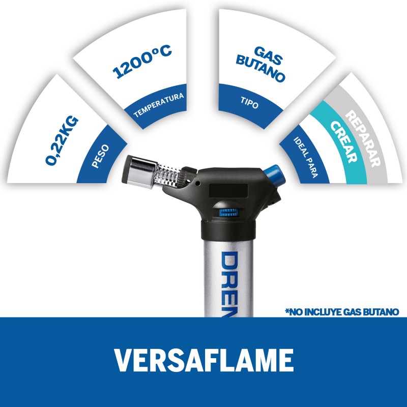 DREMEL VERSAFLAME SOPLETE CON 7 ACCESORIOS + CAJA METALICA