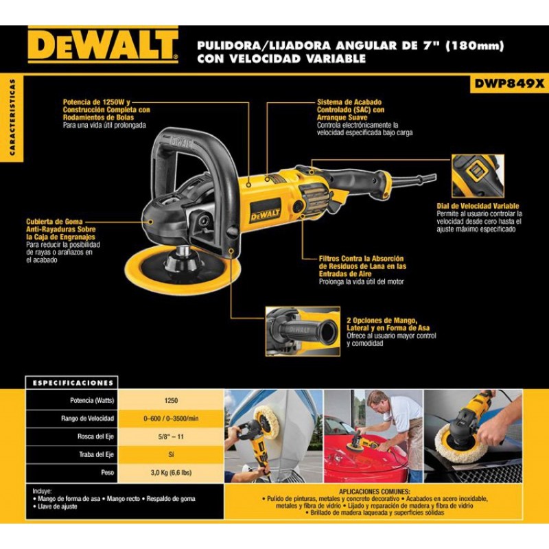 POLICHADORA 7 PULG 1250 W - 3000 RPM DEWALT DWP849X-B3