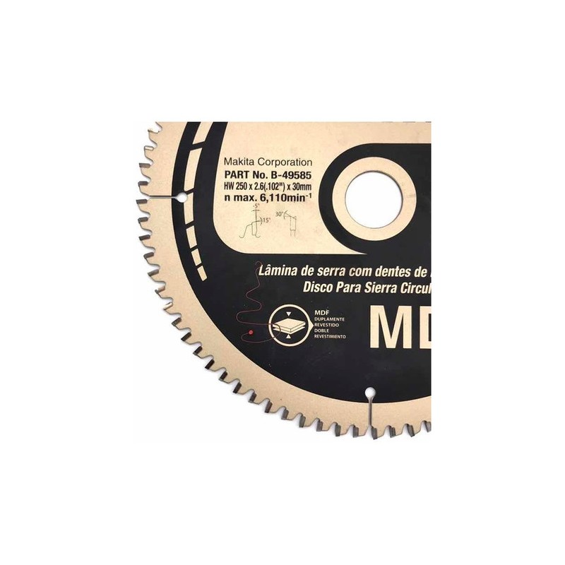 DISCO DE SIERRA CIRICULAR 10 X80TPI CORTE MDF MAKITA B49585