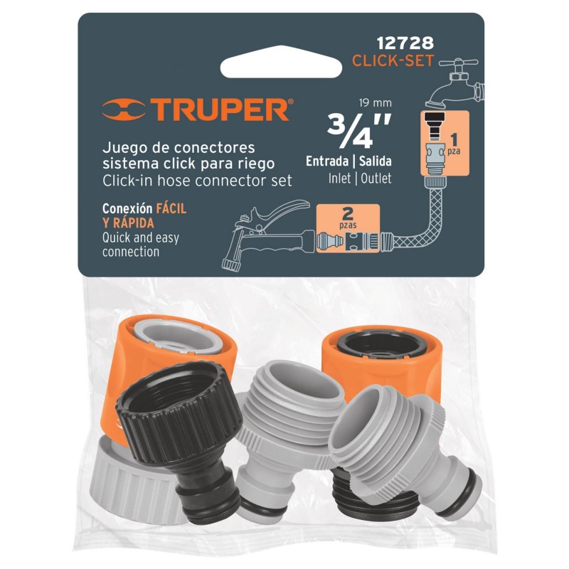 JUEGO DE 2 ACOPLES RAPIDOS ENTRADA 3/4"" TRUPER CLICK-SET