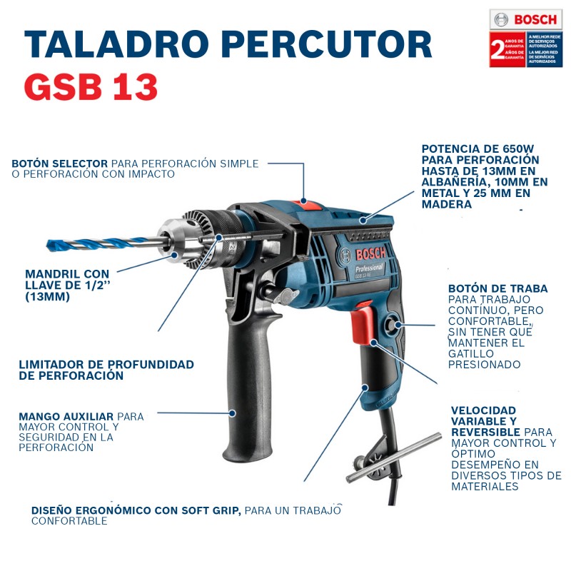 TALADRO PERCUTOR BOSCH GSB 13 RE 650W 127V