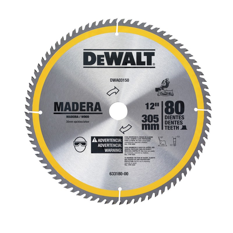HOJA SIERRA CORTE TRANSVERSAL 12"" 80D DEWALT DWA03150