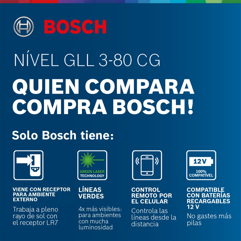 NIVEL LÁSER LÍNEAS 360° BOSCH ALCANCE 120 M GLL 3-80CG
