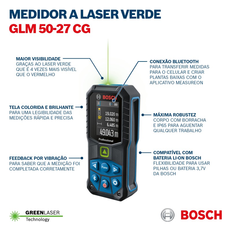 MEDIDOR LÁSER VERDE BOSCH GLM 50-27 CG CON BLUETOOTH