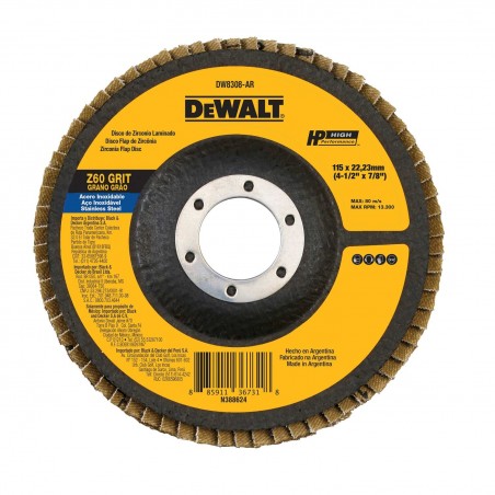 DISCO FLAP ZIRCONIO 4 1/2 X 7/8 GRANO 60 DEWALT DW8308