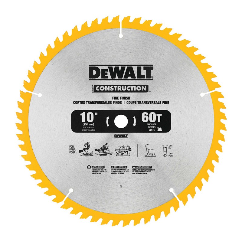 DISCO 10 PULG. X 60 DIENTES DEWALT DW3106