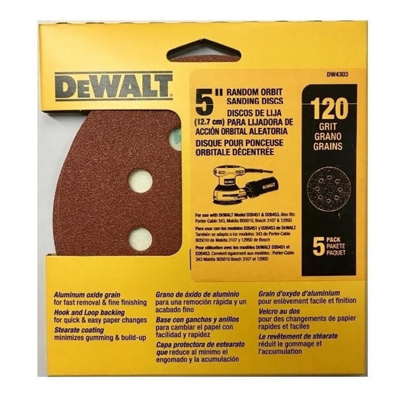 DISCO DE LIJA DEWALT VELCRO 5 PULG GRANO 120 DW4303