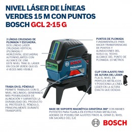 NIVEL LASER COMBINADO 2 LINEAS Y PLOMADA BOSCH GCL 2-15 G