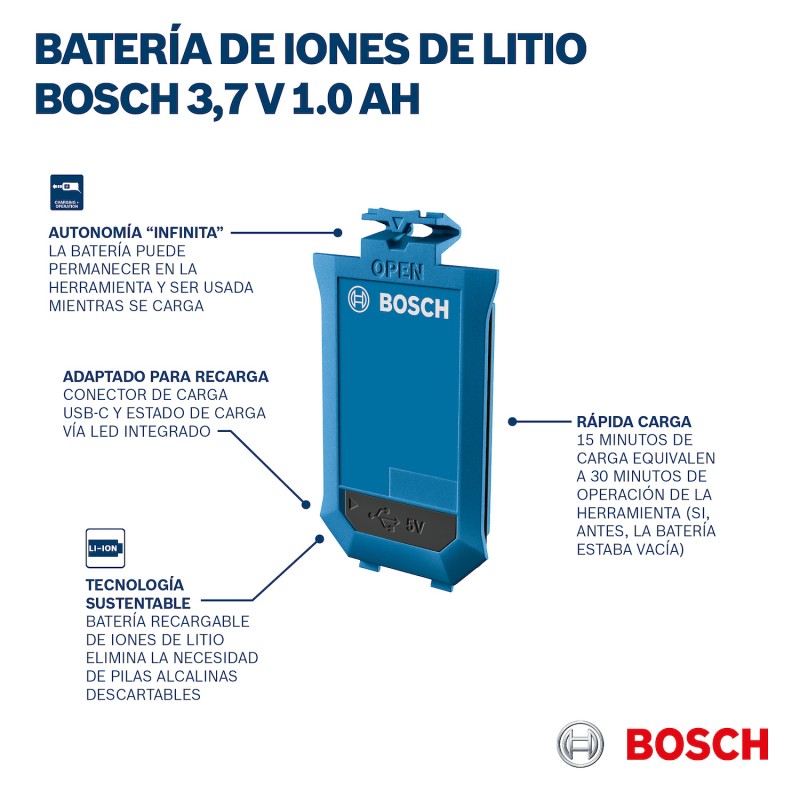 BATERIA RECARGABLE PARA MEDIDOR 3.7V 1.0Ah BOSCH 1608M00C43