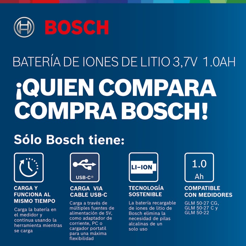 BATERIA RECARGABLE PARA MEDIDOR 3.7V 1.0Ah BOSCH 1608M00C43