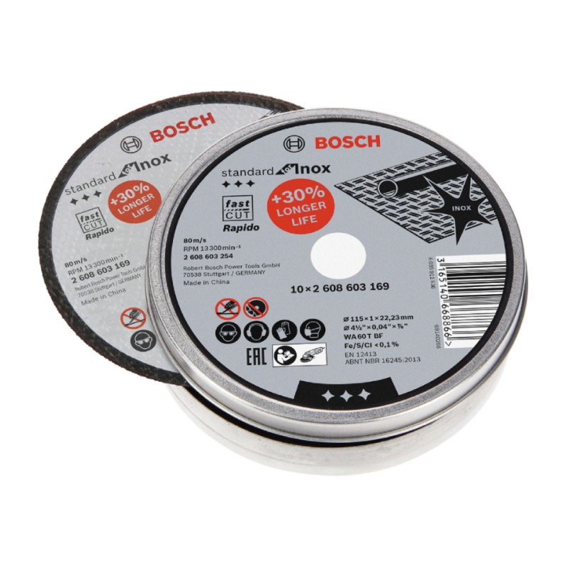 SET DE 10 DISCOS ABRASIVOS STANDARD INOX BOSCH 2608603254