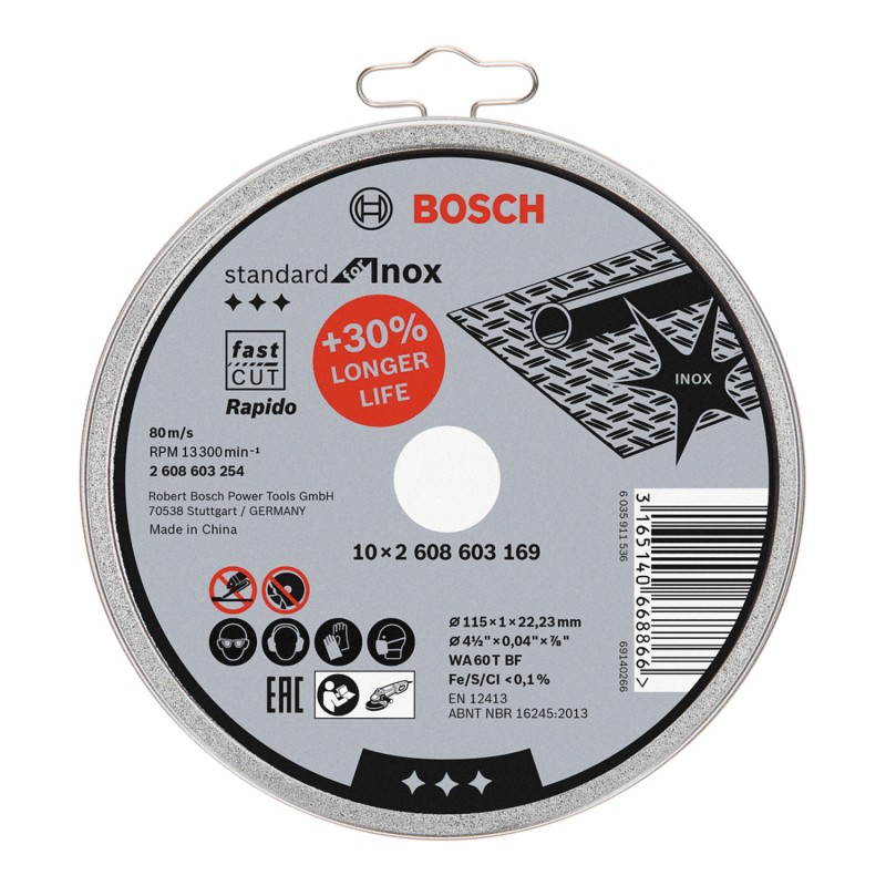 SET DE 10 DISCOS ABRASIVOS STANDARD INOX BOSCH 2608603254