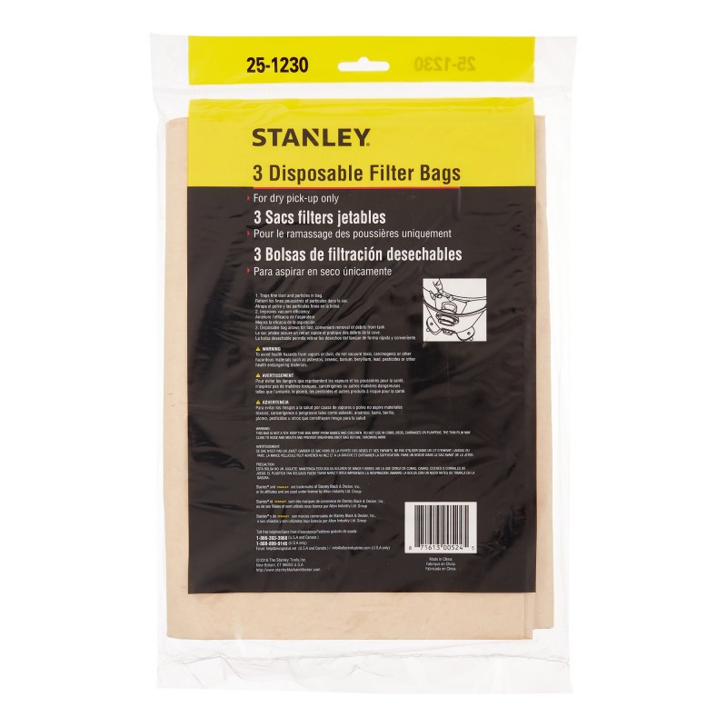 BOLSAS PARA ASPIRADORA 15-19 LTS 3 UDS STANLEY 25-1230