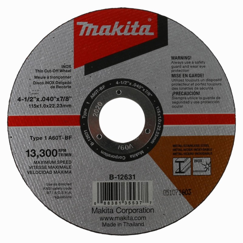 DISCO ABRAS CORTE ACERO INOX 4,1/2 1,2 mm 7/8 MAKITA B12631