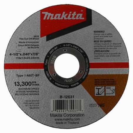 DISCO ABRAS CORTE ACERO INOX 4,1/2 1,2 mm 7/8 MAKITA B12631