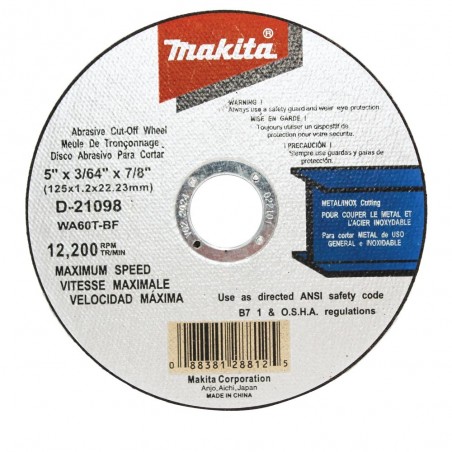 DISCO ABRAS CORTE ACERO INOX 5''X1.2MM X 7/8 MAKITA D21098