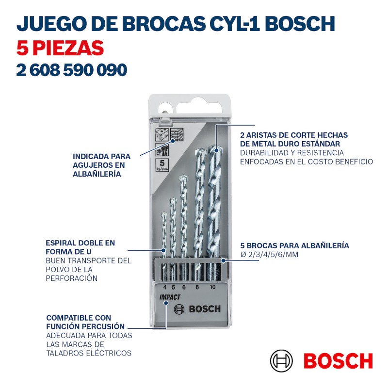SET DE 5 BROCAS MURO BOSCH CYL-1 4-10MM PRO 2608590090