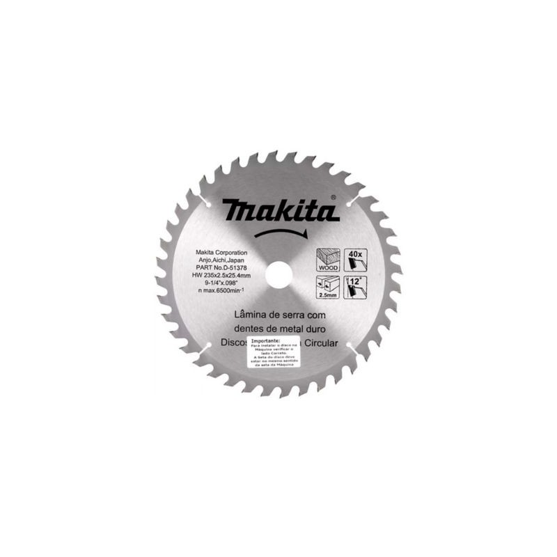 DISCO SIERRA CIRCULAR  9-1/4 PULG  40T MAKITA D-51378
