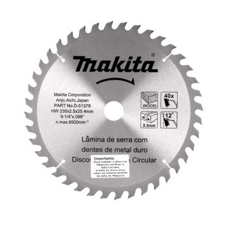 DISCO SIERRA CIRCULAR  9-1/4 PULG  40T MAKITA D-51378