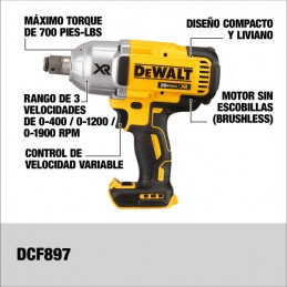 LLAVE DE IMPACTO 3/4 700 LB 2 BATERIAS 5AH DEWALT DCF897P2