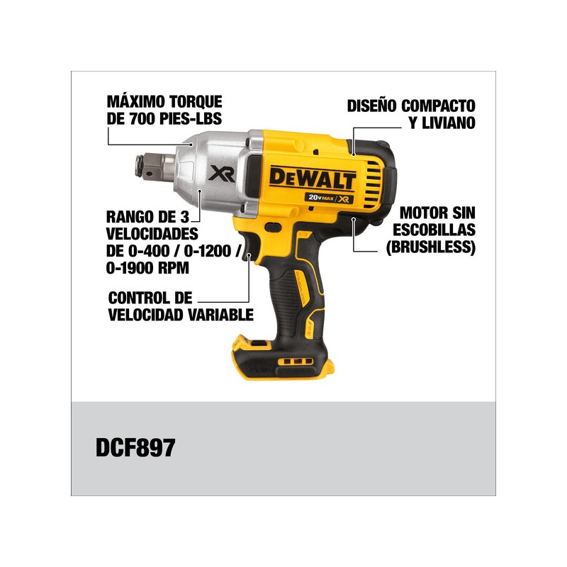 LLAVE DE IMPACTO 3/4 700 LB 2 BATERIAS 5AH DEWALT DCF897P2