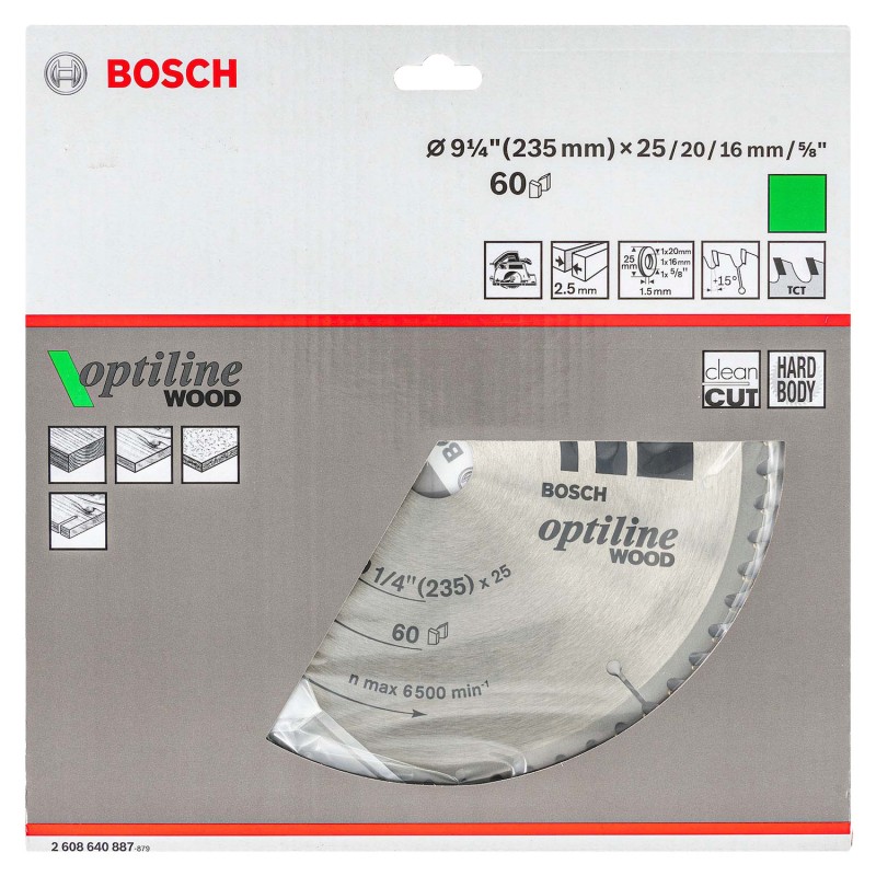 DISCO SIERRA 9 1/4" X 60T OPTILINE CORTE RAPIDO BOSCH 2608640887