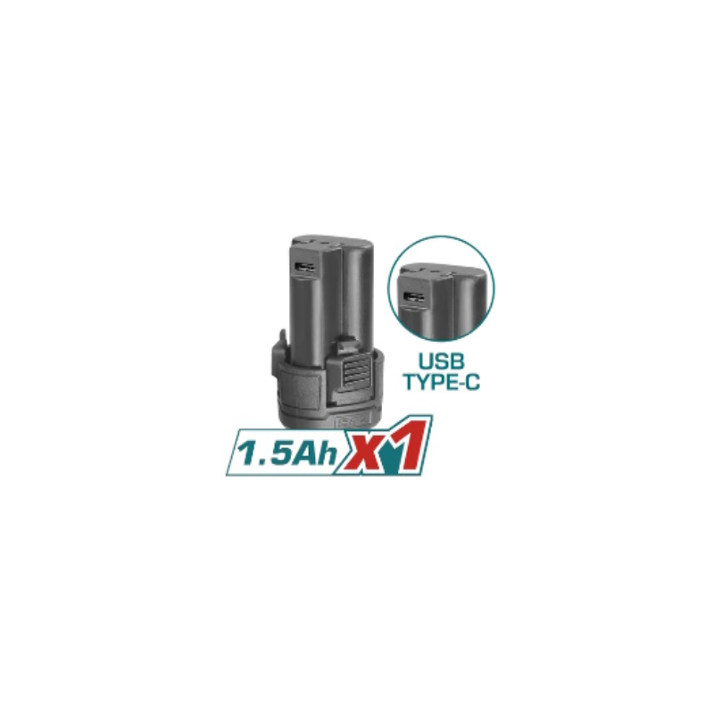 TALADRO INALAMBRICO TOTAL DE 3/8 12V BATERIA 1.5Ah TDLI12428