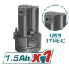 TALADRO INALAMBRICO TOTAL DE 3/8 12V BATERIA 1.5Ah TDLI12428
