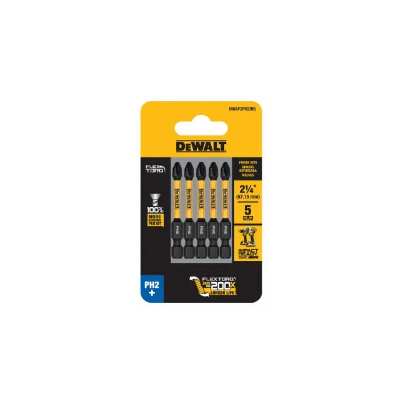 PUNTAS  P/ATORNILLADOR DE IMPACTO DEWALT FLEXTORQ PH2 X 2.1/4" PAQ.X 5UD DWAF2PH2IR5