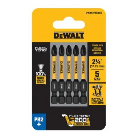 PUNTAS  P/ATORNILLADOR DE IMPACTO DEWALT FLEXTORQ PH2 X 2.1/4" PAQ.X 5UD DWAF2PH2IR5