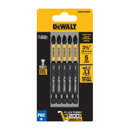 PUNTAS  P/ATORNILLADOR DE IMPACTO DEWALT FLEXTORQ PH2 X 3.1/2" PAQ.X 5UD DWAF2PH2IR5