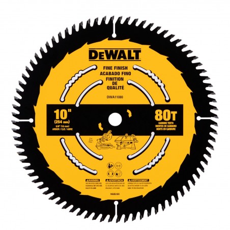 DISCO DE SIERRA DEWALT 10" 80 DIENTES ACABADO FINO DWA11080