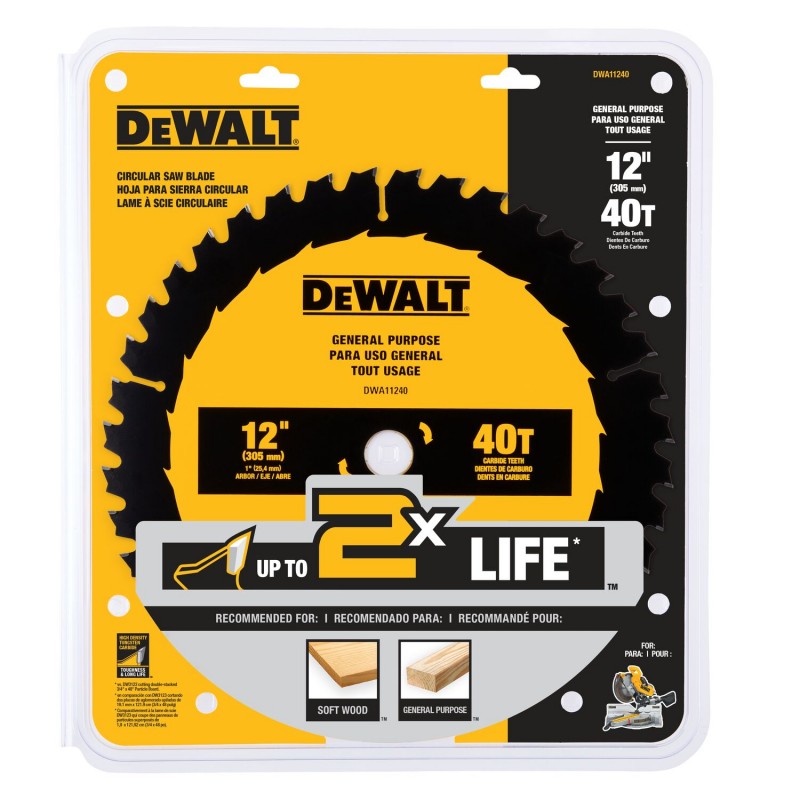 DISCO DE SIERRA DEWALT 12" 40 DIENTES USO GENERAL DWA11240