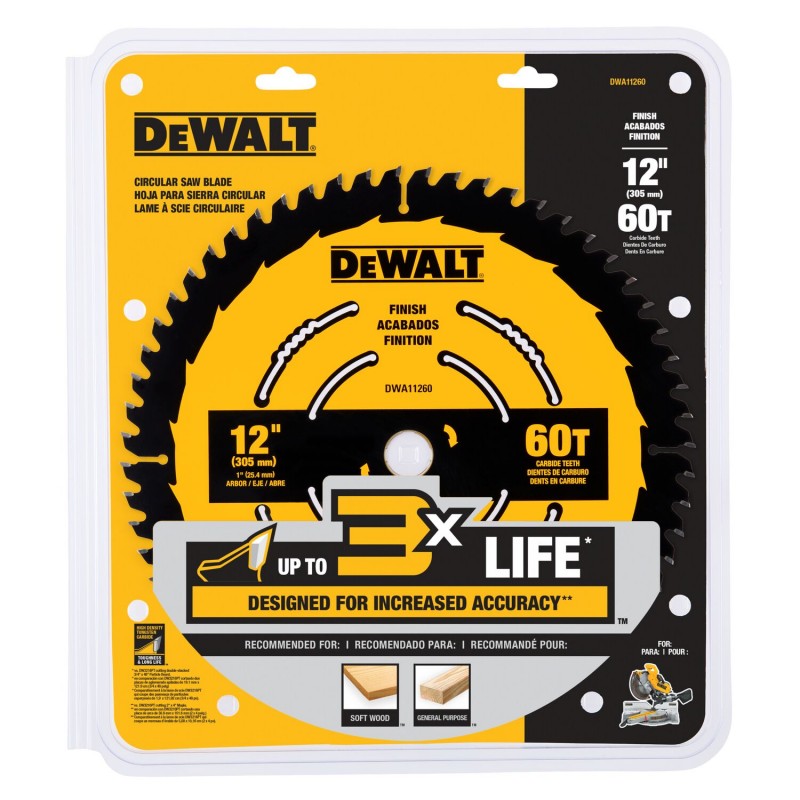 DISCO DE SIERRA DEWALT 12" 60 DIENTES ACABADO FINO DWA11260
