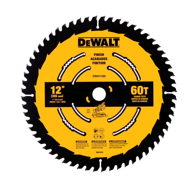 DISCO DE SIERRA DEWALT 12" 60 DIENTES ACABADO FINO DWA11260