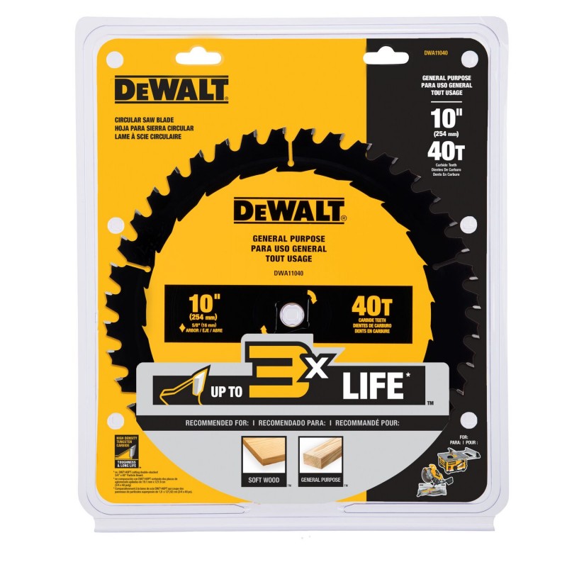DISCO DE SIERRA DEWALT 10" 40 DIENTES USO GENERAL DWA11040