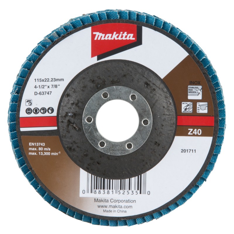 DISCO FLAP MAKITA ZIRCONIA STANDARD 4-1/2 GRANO Z40 D-63747