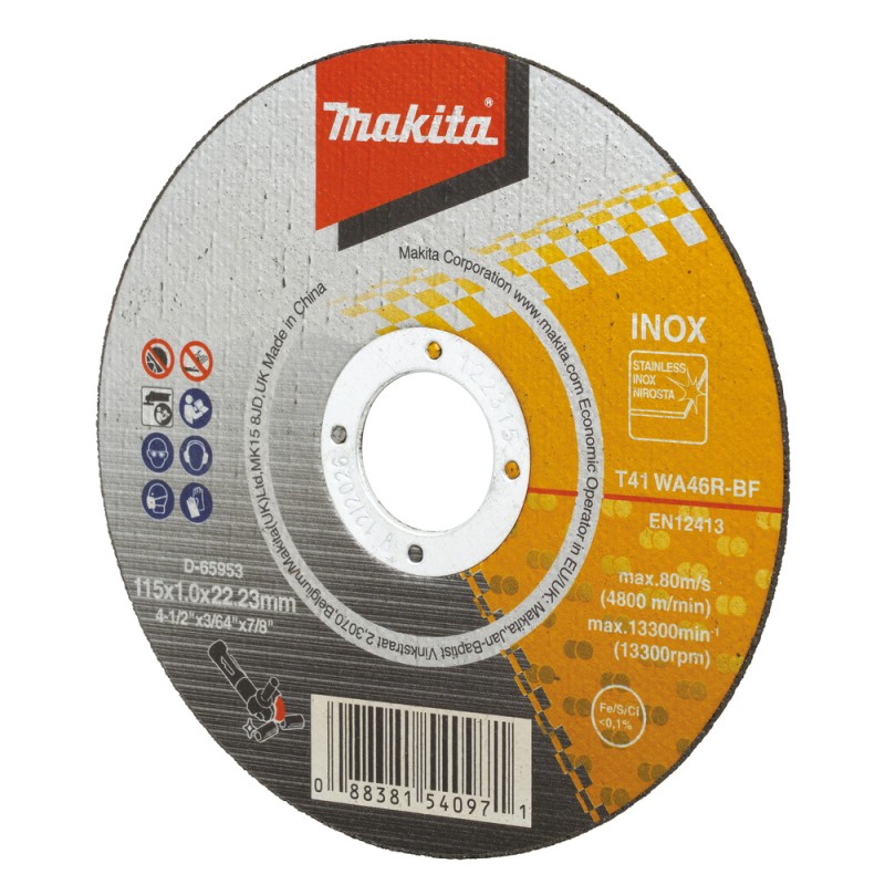 DISCO ABRASIVO CORTE ACERO INOXIDABLE MAKITA 4-1/2 D-65953