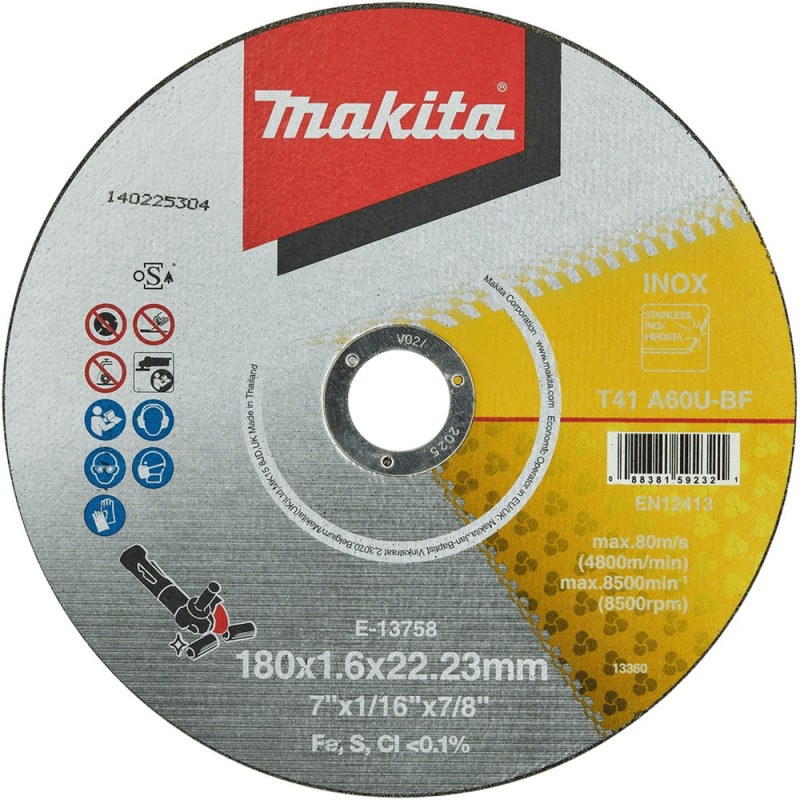 DISCO ABRASIVO MAKITA DE CORTE ACERO INOXIDABLE 7" E-13758
