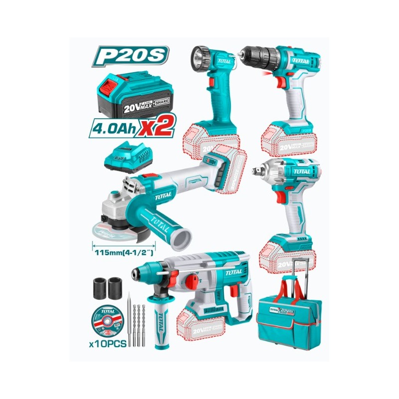 Combo Total 20V Taladro Llave Impacto Rotomartillo Pulidora