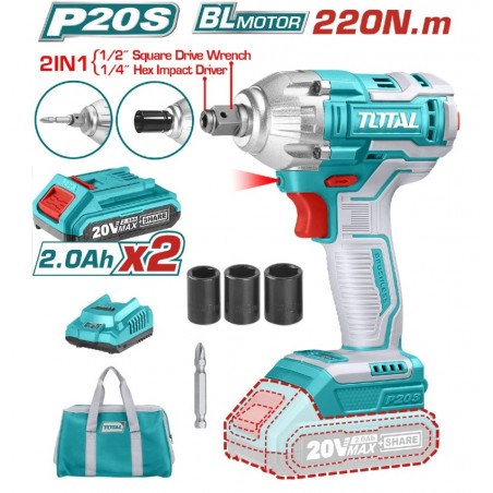LLAVE DE IMPACTO Y ATORNILLADOR TOTAL 20V (1/2") 2 en 1UTIWLI20208